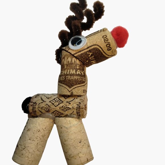 Wine Cork Reindeer Christmas Ornament Handcrafted - Picture 2 of 3